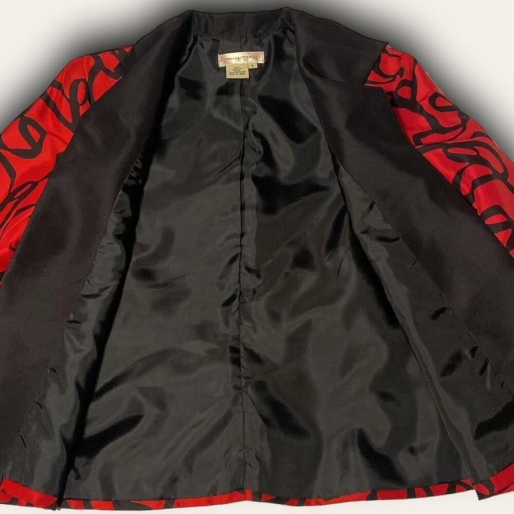 Vintage Abstract Blazer Jacket Red Black Collared Transitions Size Small 1990s - Picture 3 of 6